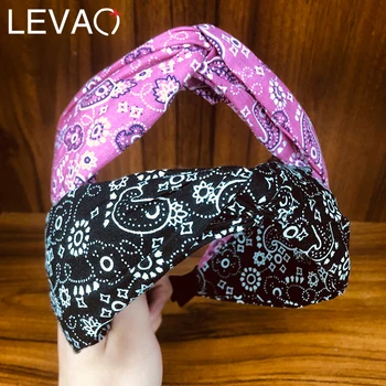 

Levao Amoeba Cross Knot Headband Black Flower Print Hair Hoop Head Bezel Women Hair Accessories Wide Turban Headbands Hairband