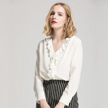 WOMEN'S Shirt Spring and Autumn New Style Silk Shirt White V-neck Flounced 100 Mulberry Silk Long-Sleeve Base Top
WOMEN'S Shirt Spring and Autumn New Style Silk Shirt White V-neck Flounced 100 Mulberry Silk Long-Sleeve Base Top