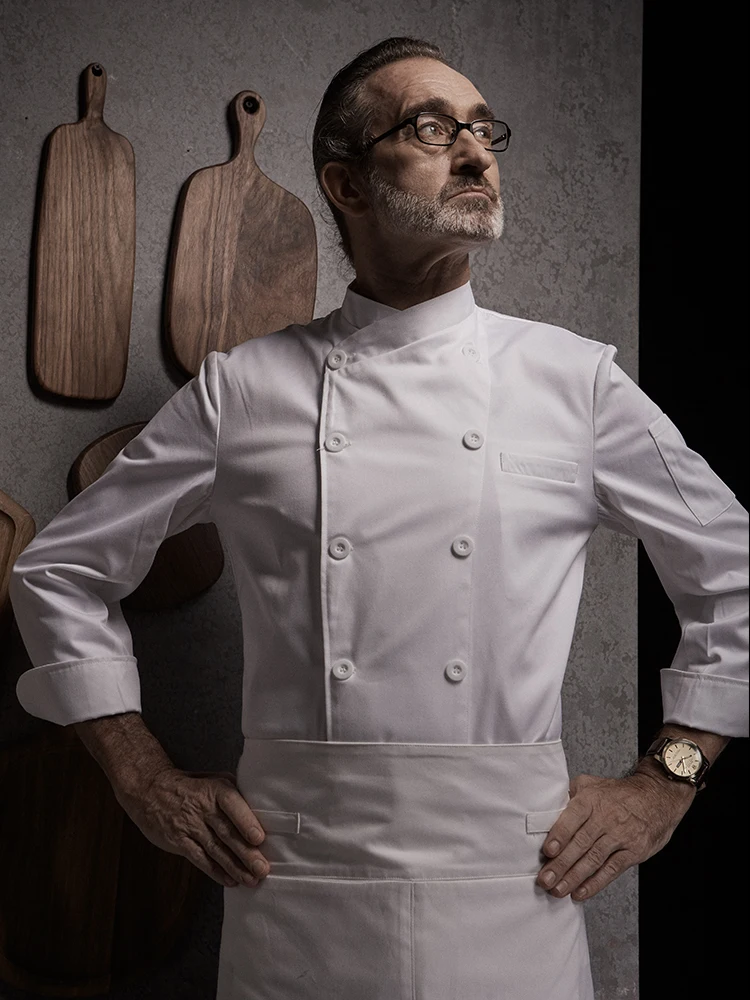 Белая форма шеф-повара для ресторана с длинным рукавом моющаяся унисекс черная
