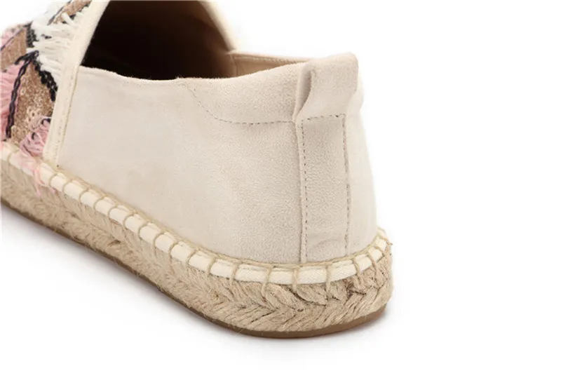 2020 New Spring Summer Women Flat Espadrilles Woven Straw Ladies Flat Microfiber Leather Sequin Fisherman Shoes Woman Size 36-41 (9)