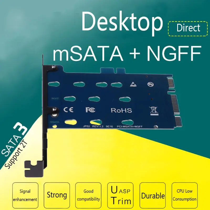

Dual Interface M.2 NGFF to SATA and mSATA to SATA3 Adapter Card with Add-on SSD Adapter Card