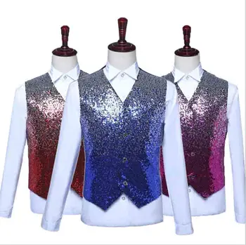 Men's Wedding Waistcoats Vest Gradient Blue Sequin Suit Vest For Men Sleeveless Formal Party Outfit Costume For Male Plus Size 
Men's Wedding Waistcoats Vest Gradient Blue Sequin Suit Vest For Men Sleeveless Formal Party Outfit Costume For Male Plus Size