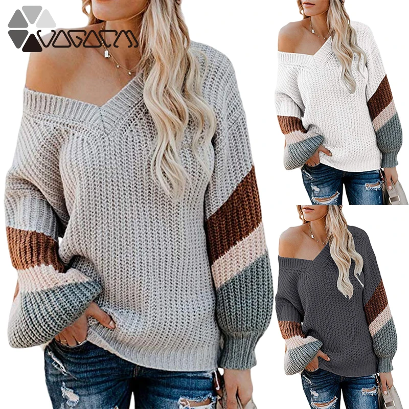 2020 Plus Size Sexy Women Sweater V-Neck Sweaters Stitching Color Patchwork Sweatershirt Autumn Winter Loose Kobieta Streetwear
2020 Plus Size Sexy Women Sweater V-Neck Sweaters Stitching Color Patchwork Sweatershirt Autumn Winter Loose Kobieta Streetwear