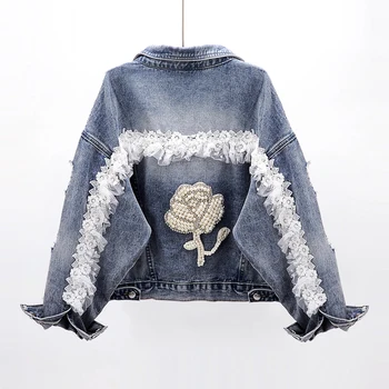 Plus Size Loose Jeans Coat Women Spring Autumn Fashion Beading Diamond Frayed Batwing Sleeve Short Denim Jacket Ladies Outerwear 
Plus Size Loose Jeans Coat Women Spring Autumn Fashion Beading Diamond Frayed Batwing Sleeve Short Denim Jacket Ladies Outerwear