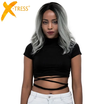 X-TRESS Ombre Gray Color Synthetic Lace Wigs Natural Wave Short Bob Shoulder Length Side Part Heat Resistant Wig For Black Women 
X-TRESS Ombre Gray Color Synthetic Lace Wigs Natural Wave Short Bob Shoulder Length Side Part Heat Resistant Wig For Black Women