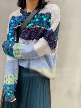 Women Wool Pullovers Runway Sweater 2020 Autumn Fashion Sequins Color Patchwork Loose Sweaters Thin Knit Tops Ladies Jumper
Women Wool Pullovers Runway Sweater 2020 Autumn Fashion Sequins Color Patchwork Loose Sweaters Thin Knit Tops Ladies Jumper