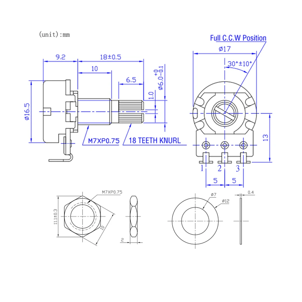 Bass Guitar Potentiometer 25K 18mm Volume Tone Control Knob Accessories Set Bass Guitar Potentiometer 25K 18mm Volume Tone Control Knob Accessories Set