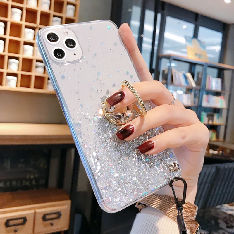 3D Diamond Holder stand Glitter Hairball soft phone case for iphone X XR XS 11 Pro Max 6 7 8 plus for samsung S8 S9 S10 Note A50 (8)