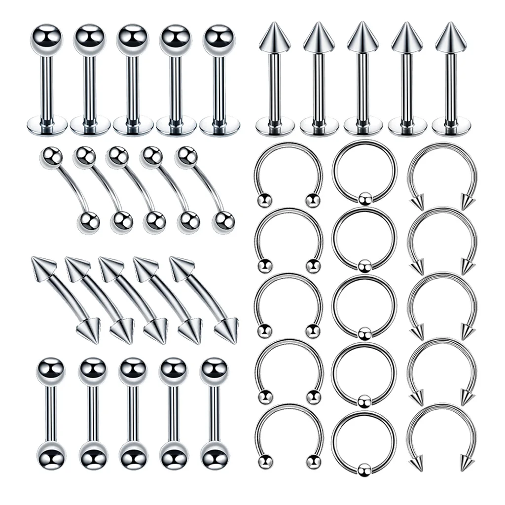 40 Set Stainless Steel Nose Ring Lip Tongue Eyebrow Tragus Belly Rings Screw Barbells Ear Piercing 16G for Women Men 40 Set Stainless Steel Nose Ring Lip Tongue Eyebrow Tragus Belly Rings Screw Barbells Ear Piercing 16G for Women Men
