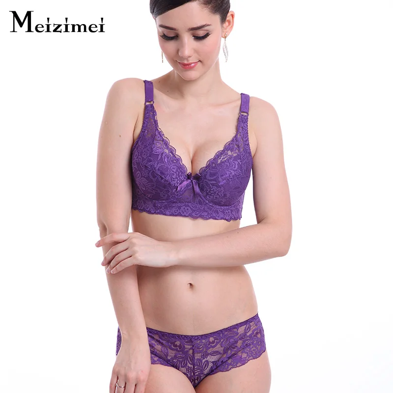 

Meizimei 2020 underwear set lace brief thin panty sexy bras for women wireless lingerie bralette top bh plus size push up 40 90