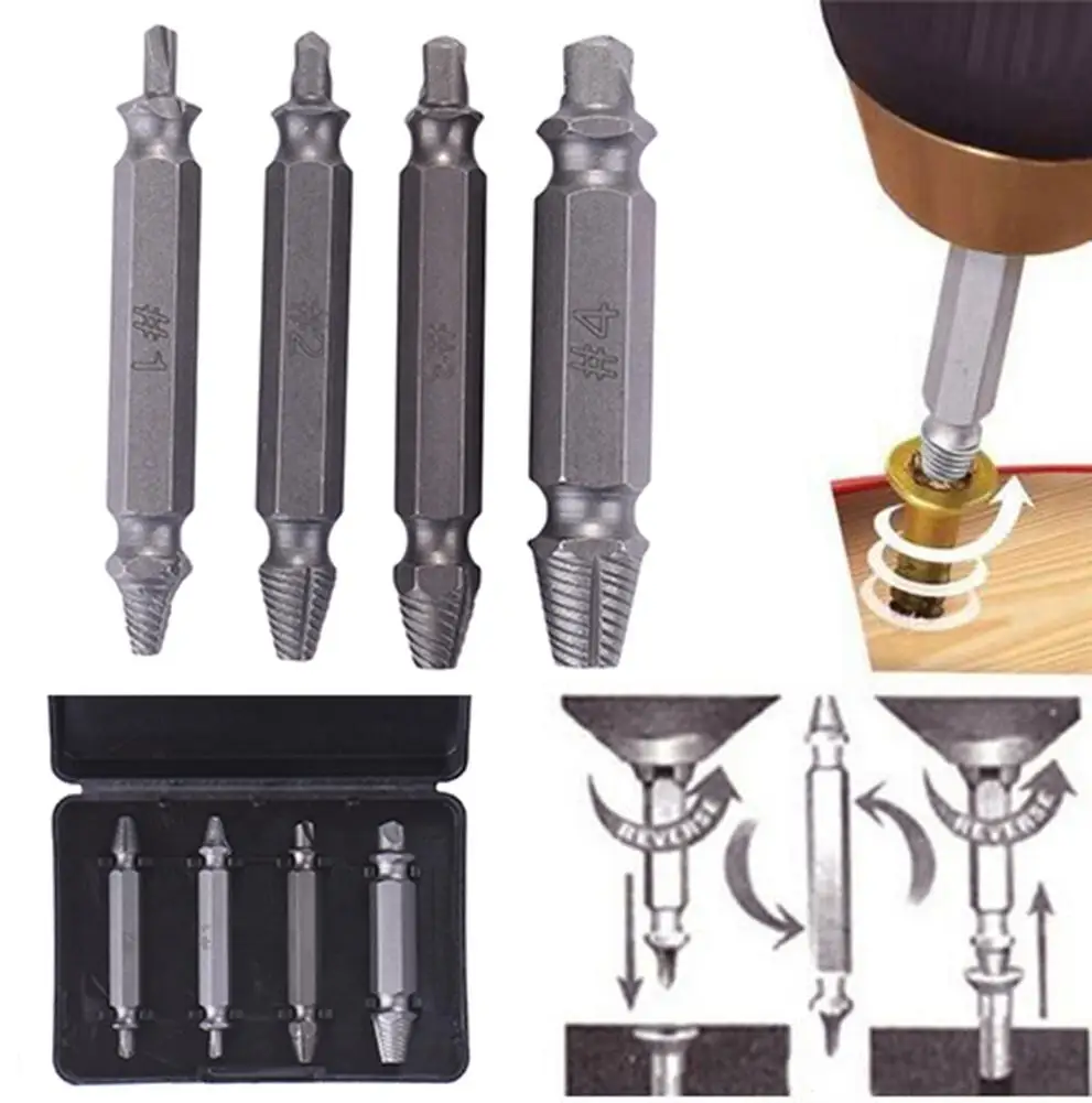 4pcs Damaged Screw Extractor Extractor Out Drill Bits Guide Set Broken Speed Out Easy Out Bolt Stud Stripped Screw Remover Tool
4pcs Damaged Screw Extractor Extractor Out Drill Bits Guide Set Broken Speed Out Easy Out Bolt Stud Stripped Screw Remover Tool