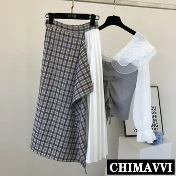 2020 Autumn New High Waist Slimming Calf-length Skirt Women Retro Plaid Stitching Irregular Design Pleated Skirt 
2020 Autumn New High Waist Slimming Calf-length Skirt Women Retro Plaid Stitching Irregular Design Pleated Skirt