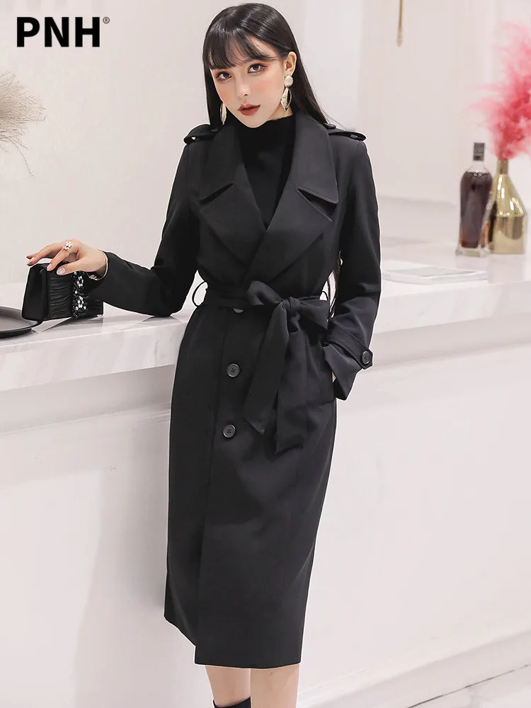 

Black Windbreaker Women's Mid Long Korean Autumn 2021 New Fashion Temperament Slim Lovely Coat