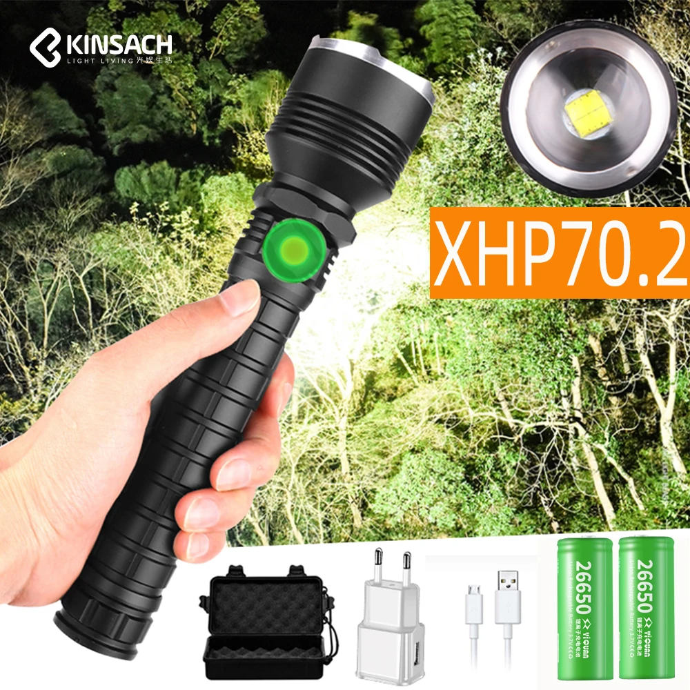 80000 LM xhp70.2 Led flashlight High-power flashlight USB rechargeable Zoom led torch Waterproof camping use 18650 or 26650
80000 LM xhp70.2 Led flashlight High-power flashlight USB rechargeable Zoom led torch Waterproof camping use 18650 or 26650