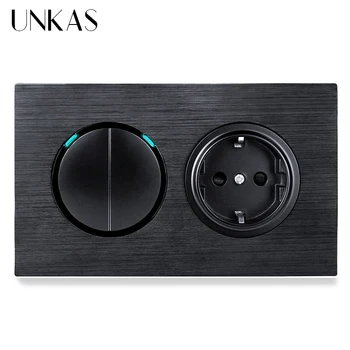 UNKAS 2 Gang 1 Way / 2 Way + EU Standard Wall Power Socket On / Off Light Switch LED Indicator Black Aluminum Panel 16A
UNKAS 2 Gang 1 Way / 2 Way + EU Standard Wall Power Socket On / Off Light Switch LED Indicator Black Aluminum Panel 16A