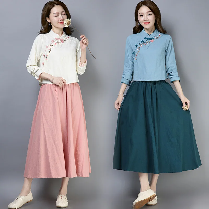 2018 Autumn New Style Skirt Set Slim Fit Slimming Ethnic-Style Mid-length Embroidered Cotton And Linen Shirt Medium-length Dress
2018 Autumn New Style Skirt Set Slim Fit Slimming Ethnic-Style Mid-length Embroidered Cotton And Linen Shirt Medium-length Dress