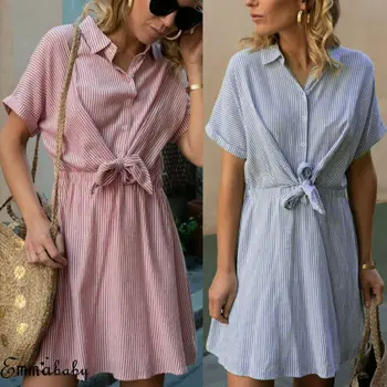 Women Summer Lace-up Blue Striped Bandage Split Short Dress Female Short Sleeve Femme Beach Party Casual OL Dress 2019 New
Women Summer Lace-up Blue Striped Bandage Split Short Dress Female Short Sleeve Femme Beach Party Casual OL Dress 2019 New