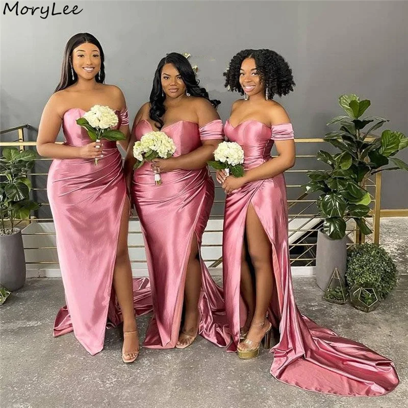 Pink Bridesmaid Dresses Sweetheart Sleeveless Silk Satin Mermaid Wedding Sweep Train Party Bridesmaid Gowns With Zipper Back
Pink Bridesmaid Dresses Sweetheart Sleeveless Silk Satin Mermaid Wedding Sweep Train Party Bridesmaid Gowns With Zipper Back