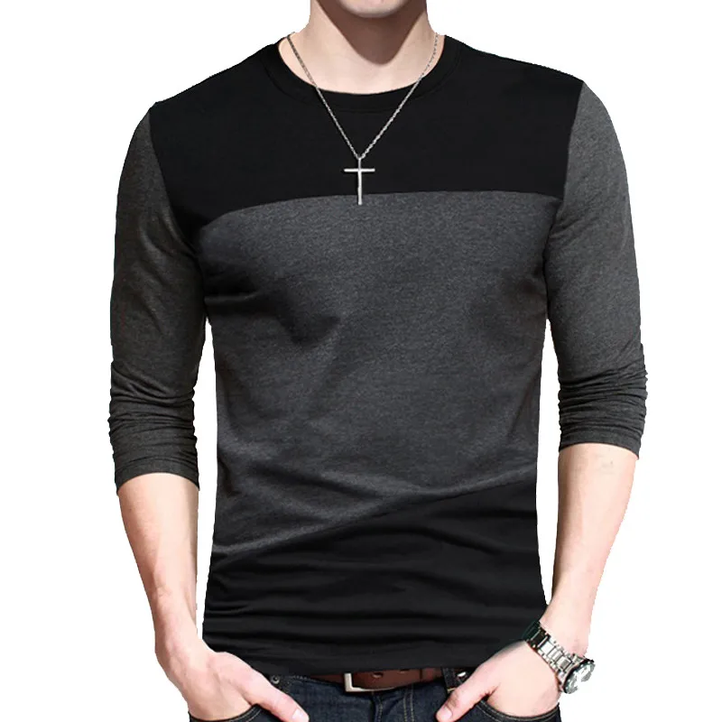 BROWON Осенняя Корейская мужская футболка в винтажном стиле черная и серая длинная