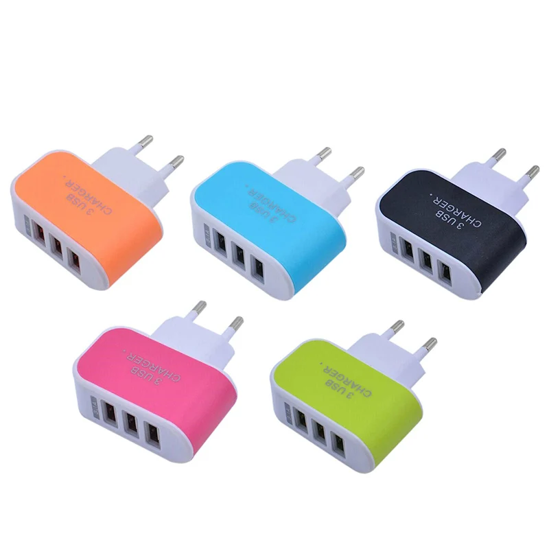 New Portable Mini Candy Color 3 USB Ports Charger PP Flame Retardant Shell EU Plug Adapter For Iphone 12 Samsung Huawei | Мобильные