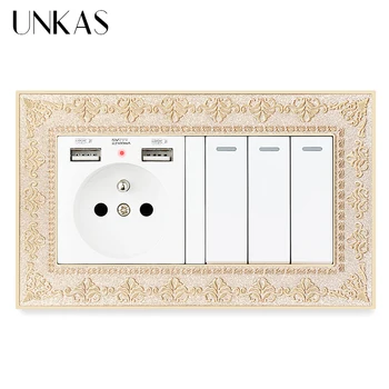 UNKAS Zinc Alloy Metal Panel French Socket Dual USB + 3 Gang 1 / 2 Way On / Off Pass Through Light Switch Embossing Retro Frame
UNKAS Zinc Alloy Metal Panel French Socket Dual USB + 3 Gang 1 / 2 Way On / Off Pass Through Light Switch Embossing Retro Frame