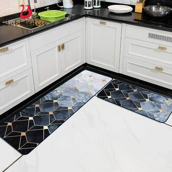 Bubble Kiss Kitchen Carpet Dark Blue Gradient Rug Home Geometry Gold Line Pattern Rug Customize Carpet Bedroom Non-Slip Area Rug