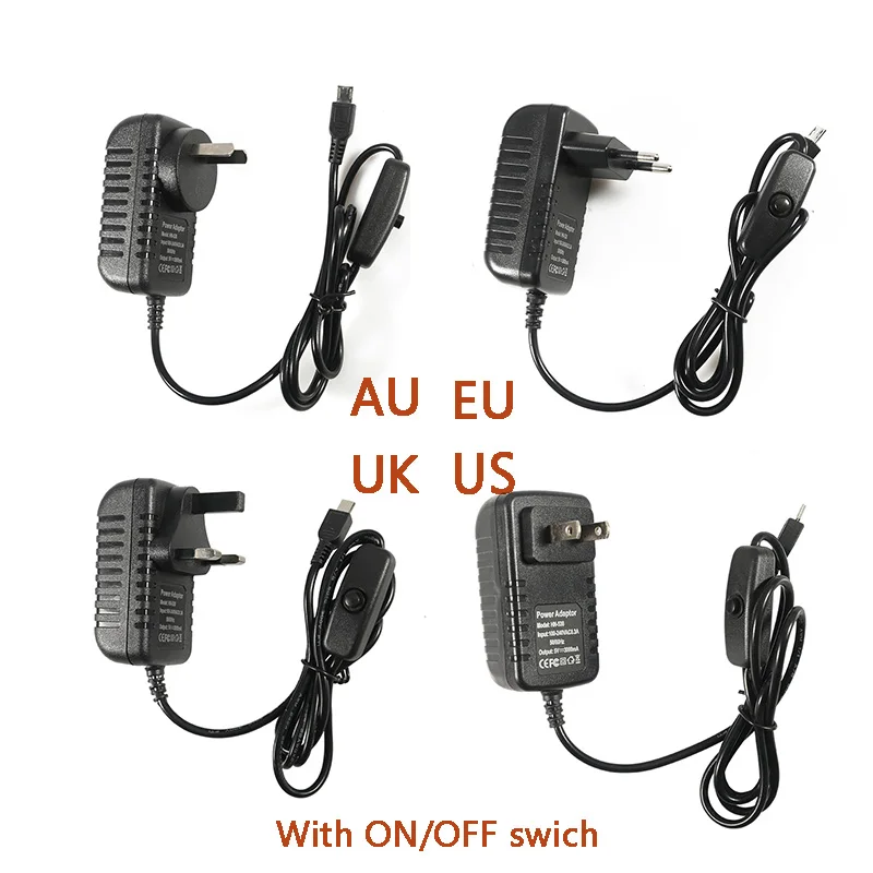 5V 3A Power Supply Charger AC Adapter Micro USB Cable with Power On/Off Switch For Raspberry Pi 3 banana pi pro Model B B+ Plus
5V 3A Power Supply Charger AC Adapter Micro USB Cable with Power On/Off Switch For Raspberry Pi 3 banana pi pro Model B B+ Plus