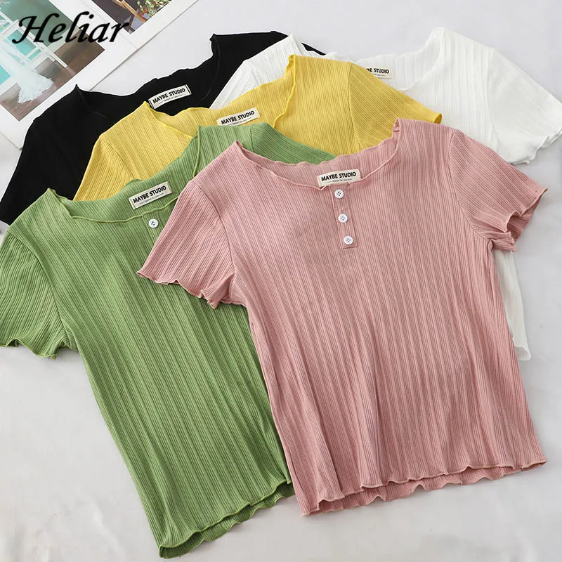 HELIAR Buttoned Up Plain Ruffles Round Neck Tees Women Solid T-shirt Knitted T-shirt Solid Short Sleeve Women T-shirt And Tops
HELIAR Buttoned Up Plain Ruffles Round Neck Tees Women Solid T-shirt Knitted T-shirt Solid Short Sleeve Women T-shirt And Tops