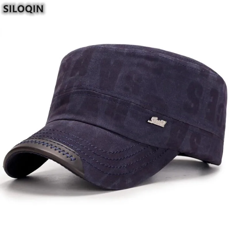 Фото SILOQIN Trend Spring Autumn Men's Flat Cap Fashion Cotton Military Hats Vintage Leisure Adjustable Size Sports Snapback Caps NEW |