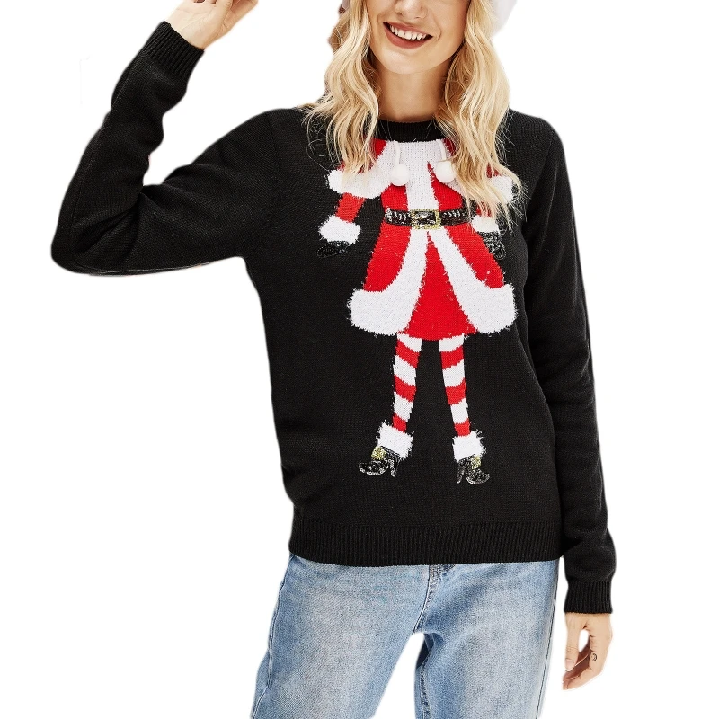 Women Christmas Long Sleeve Sweater Funny Santa Claus Sequins Pompom Jumper Tops
Women Christmas Long Sleeve Sweater Funny Santa Claus Sequins Pompom Jumper Tops
