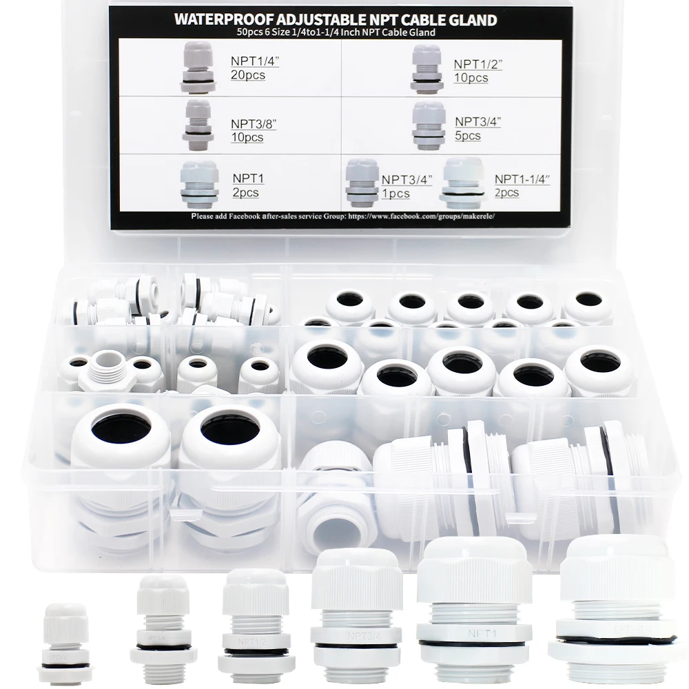 Nylon Waterproof NPT Cable Glands electrical Conduit Connectors Kit 50pcs 3-18mm Cord Grip Strain Relief Grey With Gaskets
Nylon Waterproof NPT Cable Glands electrical Conduit Connectors Kit 50pcs 3-18mm Cord Grip Strain Relief Grey With Gaskets