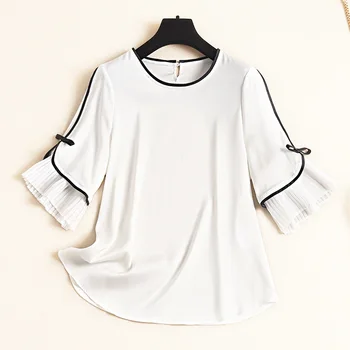 100% silk blouses for women high quality summer 2020 color block flare sleeve satin black white silk blouse tops
100% silk blouses for women high quality summer 2020 color block flare sleeve satin black white silk blouse tops