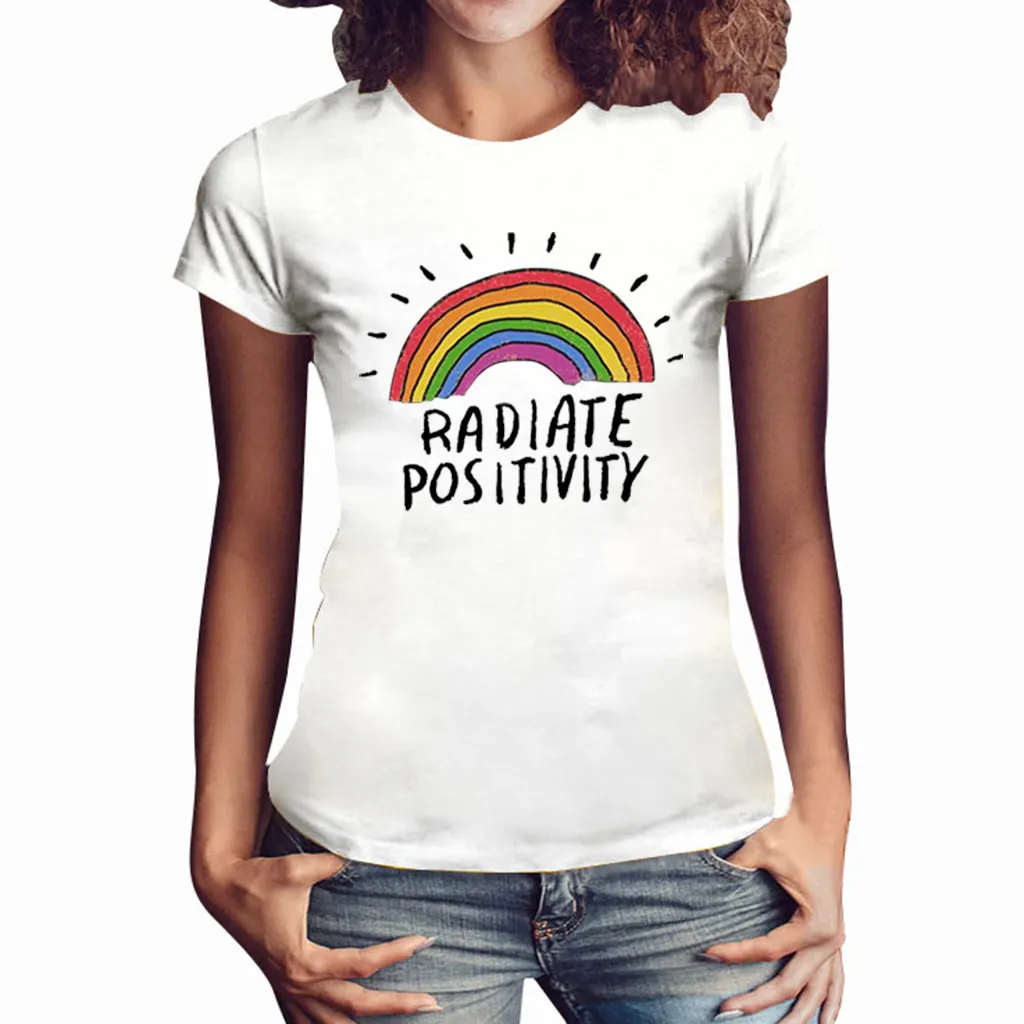 Hillbilly RAOIATE POSITIVITY New T Shirt Women Rainbow Graphics Striped Tops 2019 Short Sleeve Beach Couple Cotton Tshirt Famale
Hillbilly RAOIATE POSITIVITY New T Shirt Women Rainbow Graphics Striped Tops 2019 Short Sleeve Beach Couple Cotton Tshirt Famale