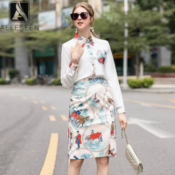 AELESEEN Office Lady Suits Spring Summer 2020 Runway Fashion Elegant White Tops + Floral Print Split Knee-Length Skirt Sets
AELESEEN Office Lady Suits Spring Summer 2020 Runway Fashion Elegant White Tops + Floral Print Split Knee-Length Skirt Sets