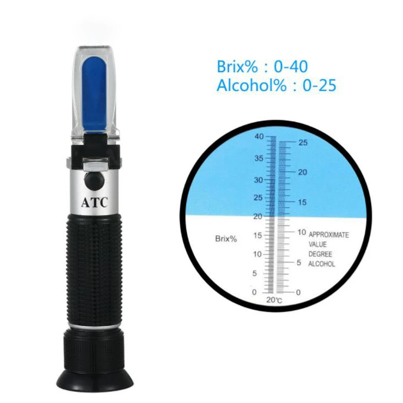 ATC Handheld Alcohol Refractometer Sugar Wine Concentration Meter Densitometer 0-25% Alcohol Beer 0-40% Brix Grapes
ATC Handheld Alcohol Refractometer Sugar Wine Concentration Meter Densitometer 0-25% Alcohol Beer 0-40% Brix Grapes