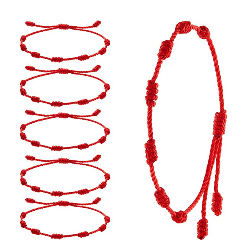 Красный защитный браслет с 7 узлами амулет на удачу для женщин и мужчин