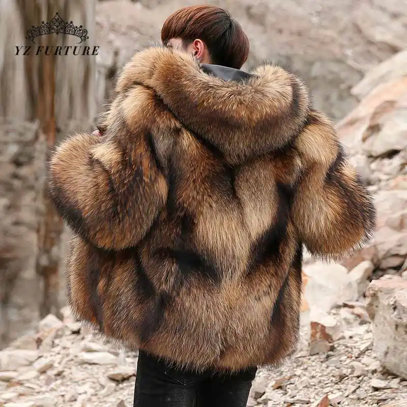 real raccoon fur hooded coat
