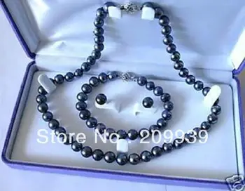 huij 001711 7-8mm Black Akoya Cultured Pearl Necklace Bracelet Earring Set 
huij 001711 7-8mm Black Akoya Cultured Pearl Necklace Bracelet Earring Set