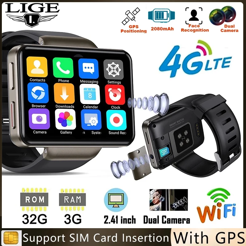 Смарт-часы LIGE с GPS водонепроницаемые поддержкой SIM-карты 8 МП | Электроника