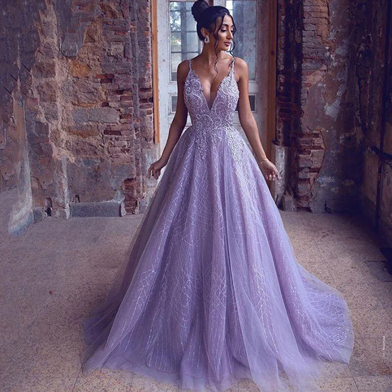 Eightree Purple A Line Prom Dress V Neck Spaghetti Straps Glitter Tulle Long Backless Evening Gowns Beading Formal Party Gowns
Eightree Purple A Line Prom Dress V Neck Spaghetti Straps Glitter Tulle Long Backless Evening Gowns Beading Formal Party Gowns