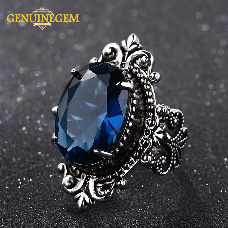 Роскошное большое винтажное ювелирное кольцо из серебра 925 пробы с синим