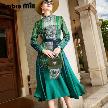 High Quality Autumn New Silk Print Slim Shirt Dress Street Style Long Sleeve High Waist Lady A-line Dress S-XL 
High Quality Autumn New Silk Print Slim Shirt Dress Street Style Long Sleeve High Waist Lady A-line Dress S-XL