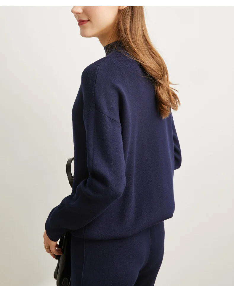 Amii minimalist Korean fashion knitting suit womens new half high neck sweater soft knit pant 11940516