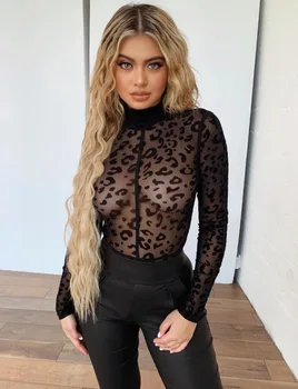 Women's jumpsuit with turtle neck transparent leopard print long sleeve Sexy round neck romper and overalls
Women's jumpsuit with turtle neck transparent leopard print long sleeve Sexy round neck romper and overalls