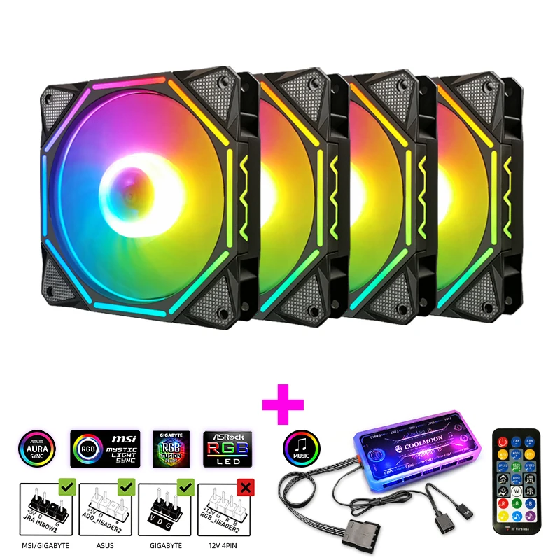 Coolmoon LN2 RGB Fan AURA SYNC with IR Remote Music Controller Quiet 120mm Computer Case CPU Cooler and Radiator RGB Case Fans
Coolmoon LN2 RGB Fan AURA SYNC with IR Remote Music Controller Quiet 120mm Computer Case CPU Cooler and Radiator RGB Case Fans