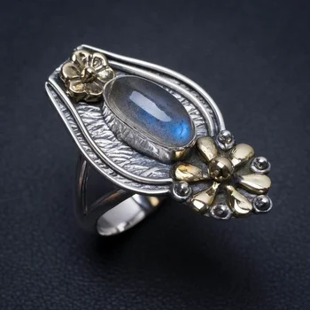 Natural Two Tones Blue Fire Labradorite 925 Sterling Silver Ring, US Size 7.75 S2843 
Natural Two Tones Blue Fire Labradorite 925 Sterling Silver Ring, US Size 7.75 S2843