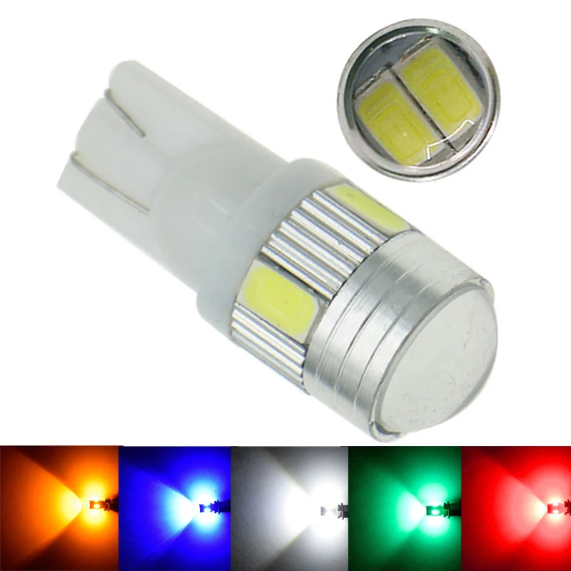 

100pcs T10 W5W 194 168 Car LED Reading Light Bulbs License Plate Clearance Lamp 5630 6SMD White Red Yellow Blue Pink Green DC12V