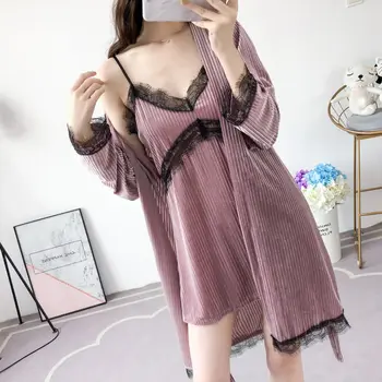 2 Pieces (Robe+Nightgown)Women Robe Set pajamas Set Autumn & Winter New Velour Sleepwear Nightwear Badgown Casual Homewear
2 Pieces (Robe+Nightgown)Women Robe Set pajamas Set Autumn & Winter New Velour Sleepwear Nightwear Badgown Casual Homewear