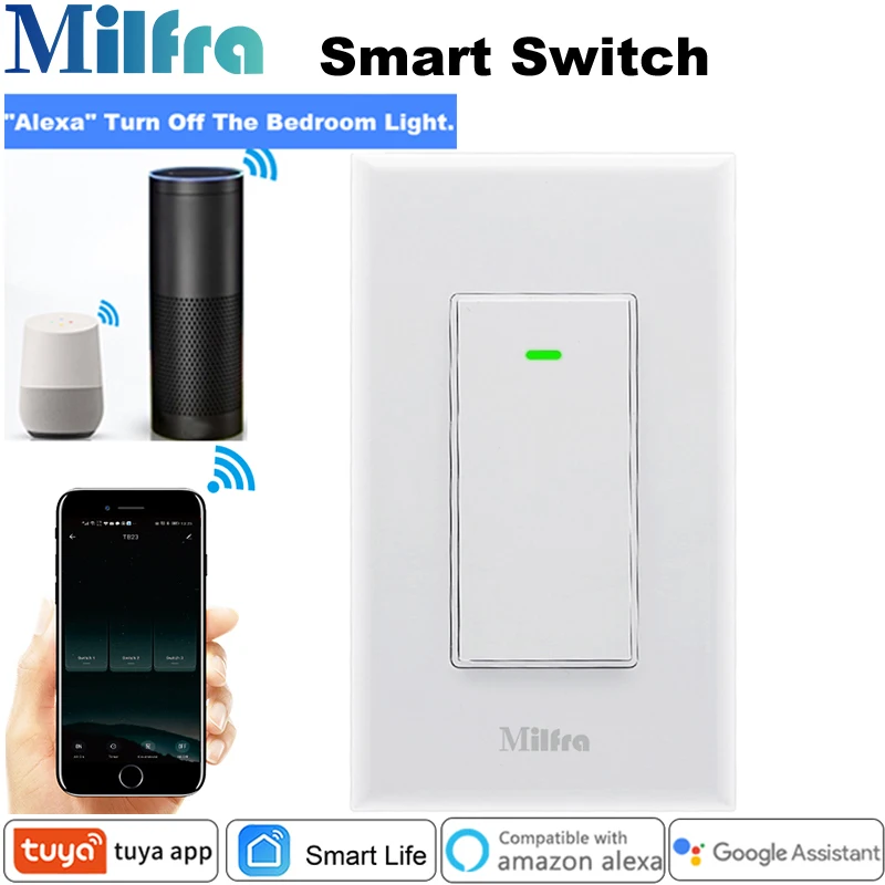 Milfra Wifi Smart Switch Neutral Wire Required Voice Cell Phone Control Light Switch for Google Assistant Alexa Tuya Smart Life
Milfra Wifi Smart Switch Neutral Wire Required Voice Cell Phone Control Light Switch for Google Assistant Alexa Tuya Smart Life