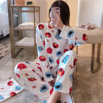 Women Autumn Sleepwear Wave Dots Print Checkered Pajamas Long Sleeved Female Tops + Women's Long Pants Two pieces Sets 
Women Autumn Sleepwear Wave Dots Print Checkered Pajamas Long Sleeved Female Tops + Women's Long Pants Two pieces Sets